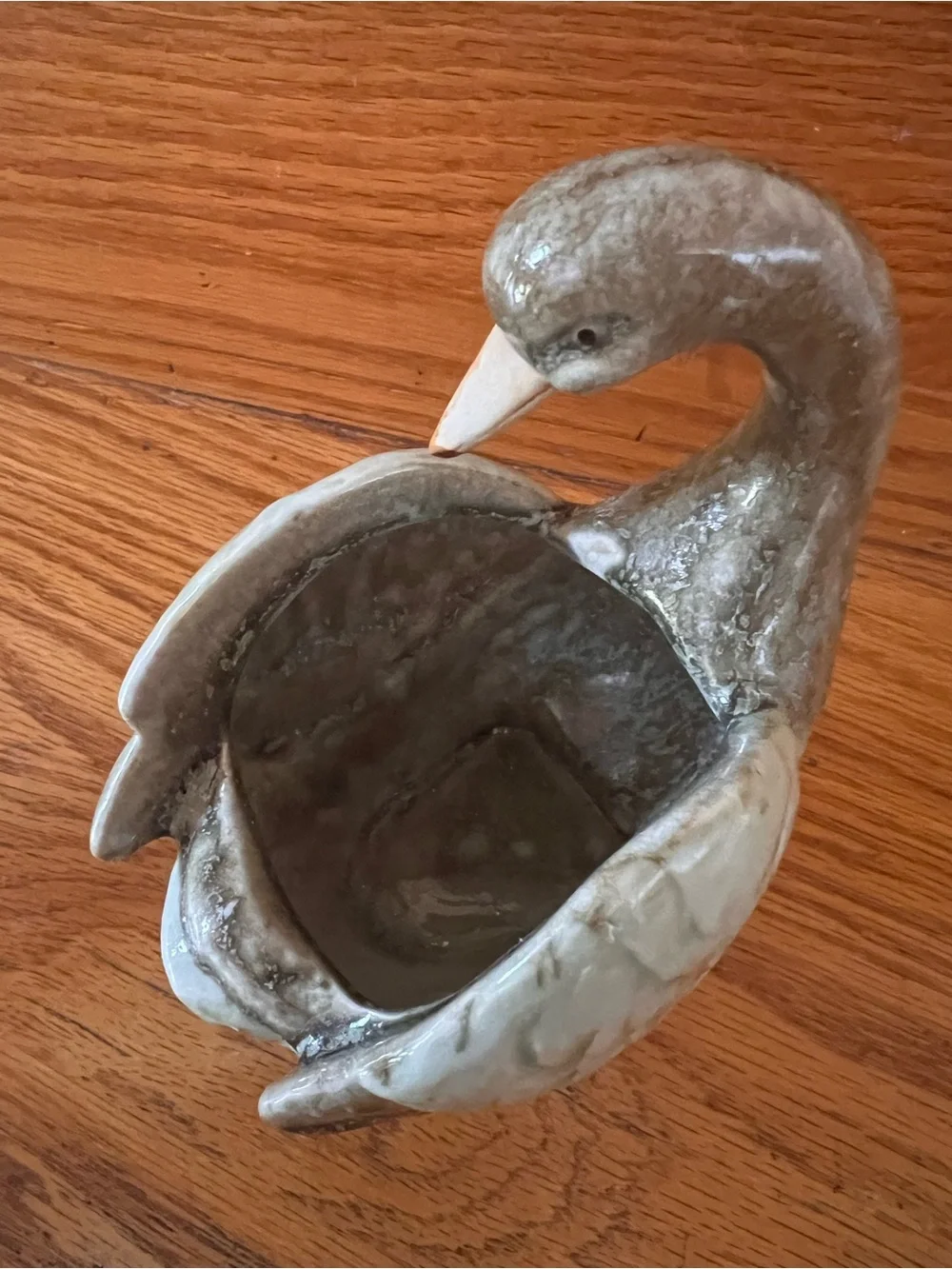 Ceramic Swan Figurine Pale Green Brown Home Accents planter bird anthropologie